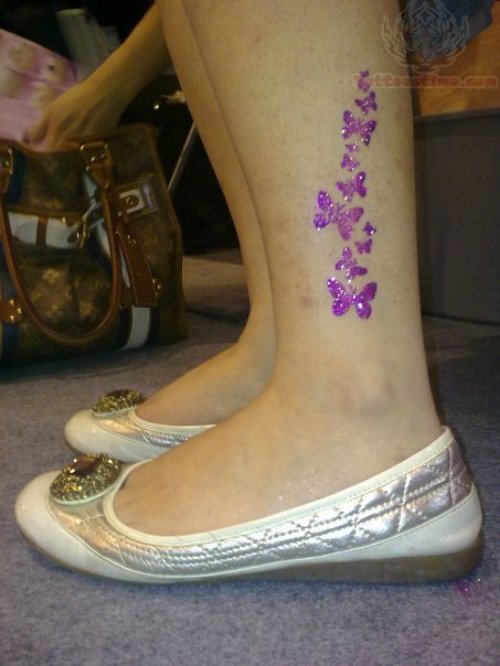 Pink Butterflies Glitter Tattoo On Ankle