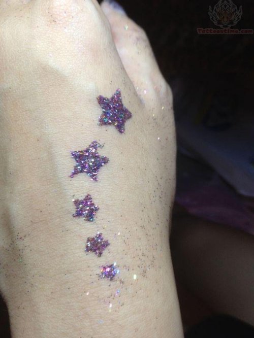 Stars Glitter Tattoo On Foot