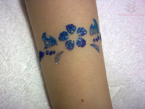 Glitter Blue Flower Tattoo
