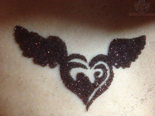 Winged Heart Black Glitter Tattoo