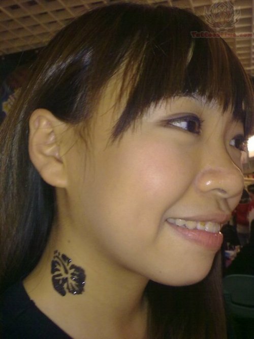 Glitter Flower Tattoo On Girl Neck