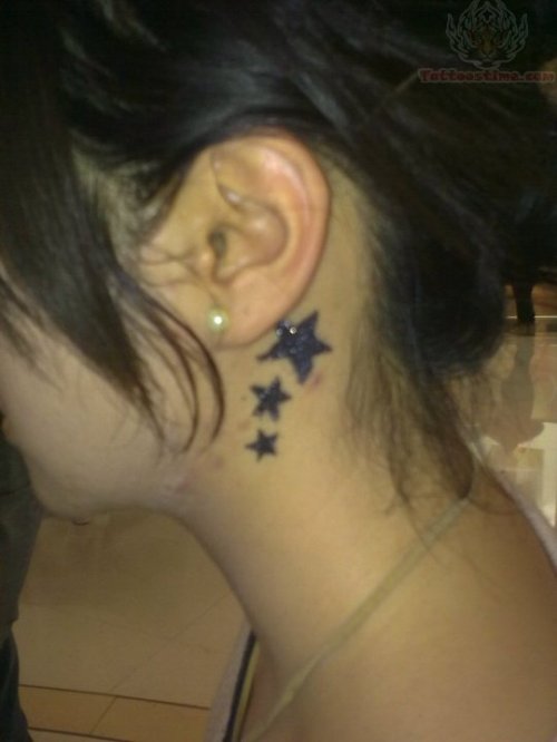 Glitter Stars Tattoos Behind Ear