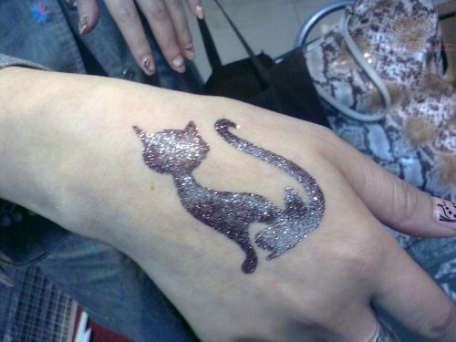 Cat Glitter Tattoo On Hand