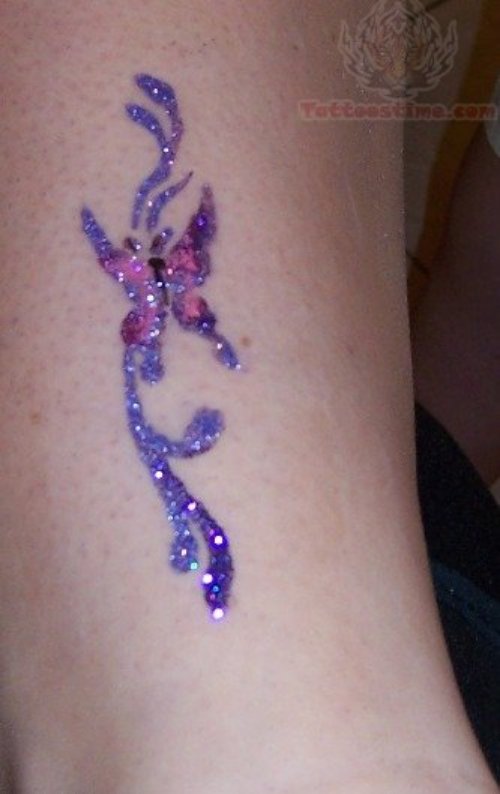 Purple Glitter Butterfly Tattoo
