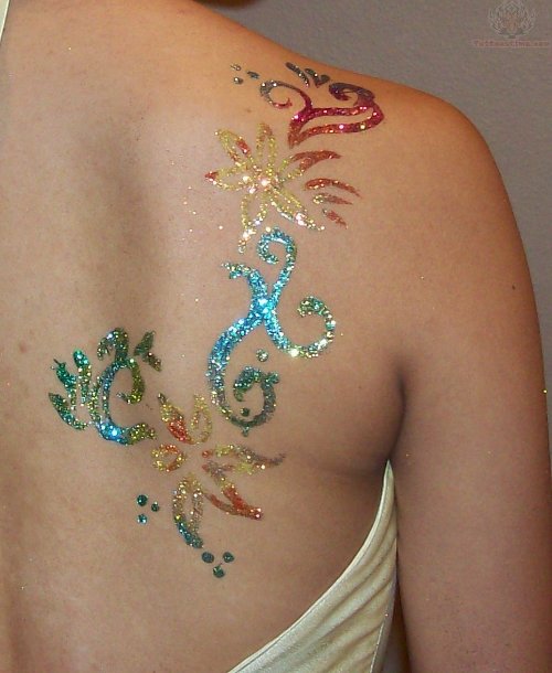 Beautiful Glitter Back Shoulder Tattoo