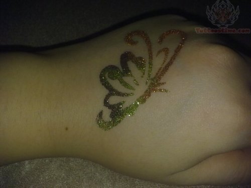 Butterfly Glitter Tattoo On Hand