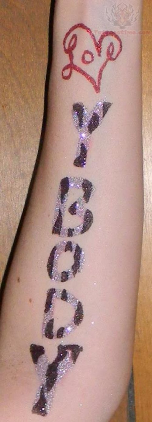 Y Body Glitter Tattoo On Arm