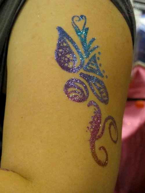 Glitter Color Tattoo On Shoulder