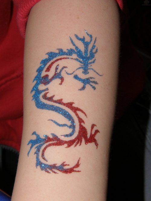 Red And Blue Glitter Tattoo