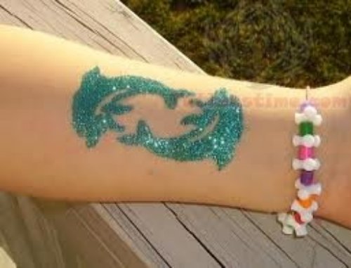 Green Dolphin Glitter Tattoo