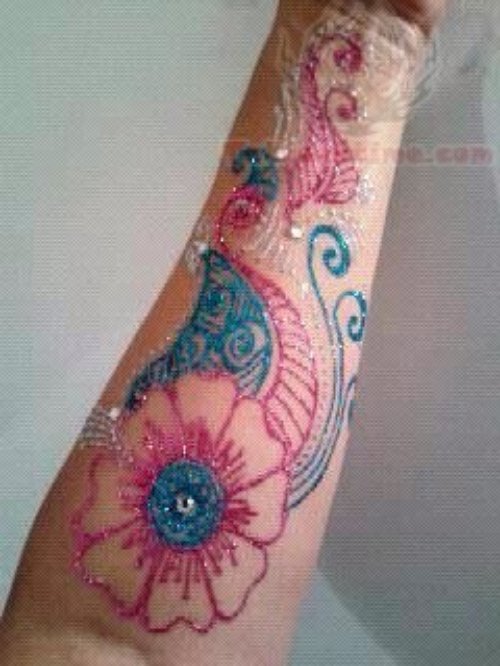 Glitter Color Flowers Tattoos