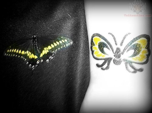 Yellow Glitter Butterfly Tattoo