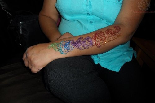 Henna Glitter Tattoo On Left Arm