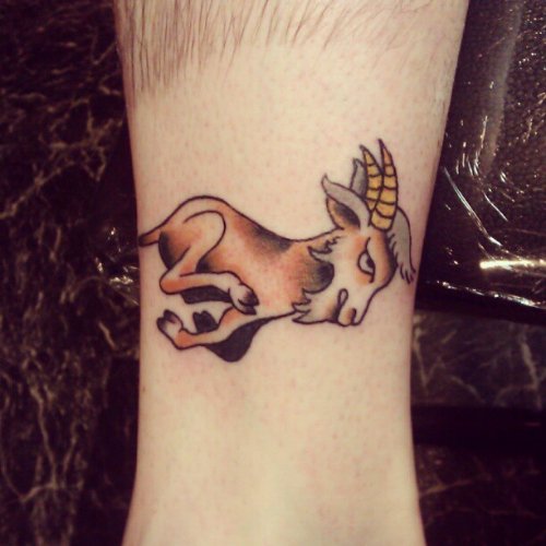Running Goat Tattoo On Leg