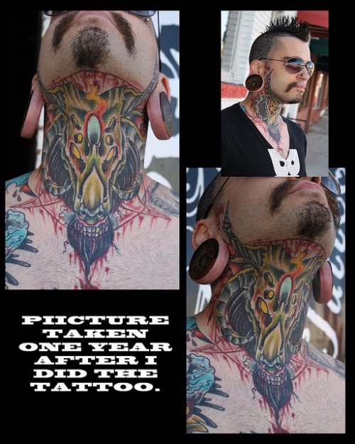 Goat Skull Tattoo On Men Neck