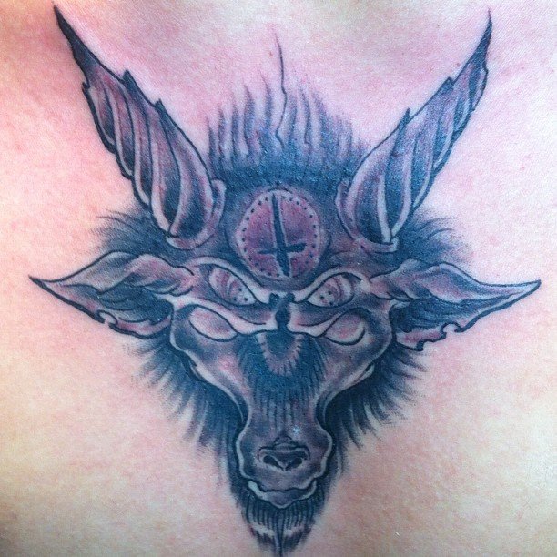 Grey ink Goat Head Tattoo Image