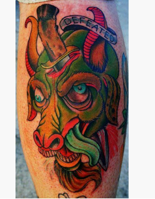 Colorful Goat Head Tattoo