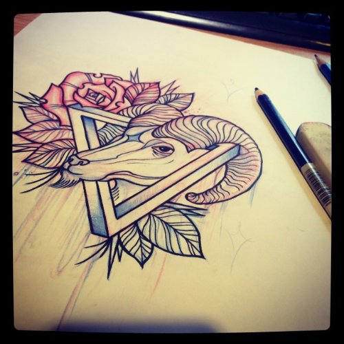Rose Triangle And Goat Head Tattoo Design