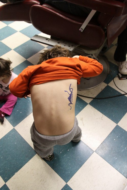 Capricorn Blue Ink Goat Tattoo On Back