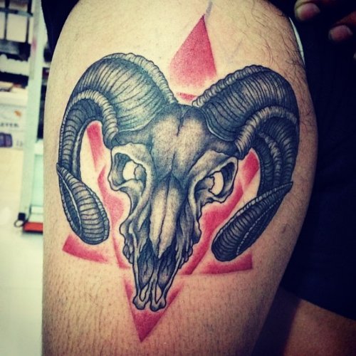 Special Grey Ink Goat Skull Tattoo