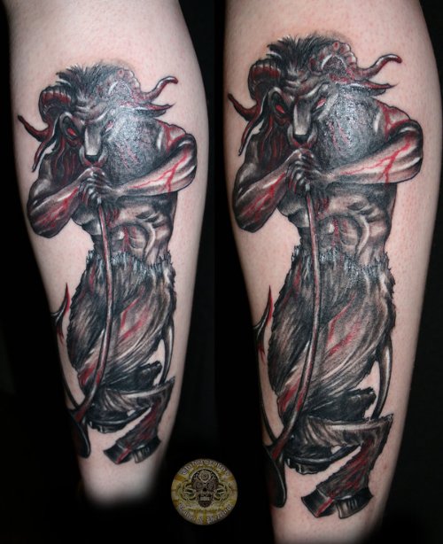 Black Ink Devil Goat Tattoo
