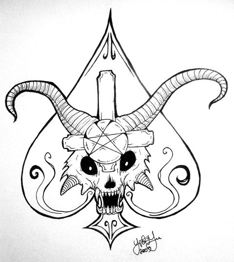 Ace Symbol And Goat Head Tattoo Design