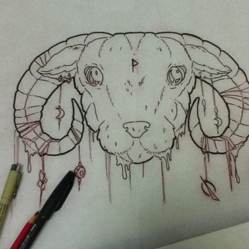 Wonderful Outline Goat Head Tattoo Design