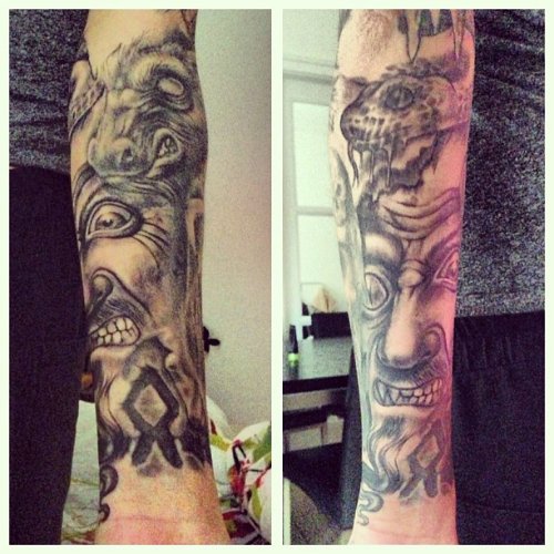 Grey Ink Left sleeve Goat Tattoo