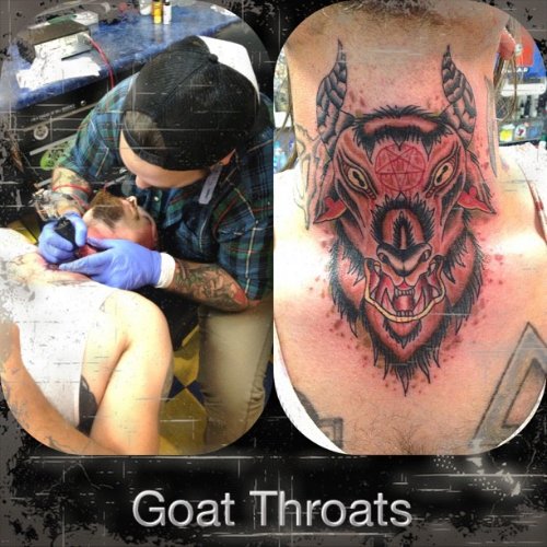 Grey Ink Neck Goat Head Tattoo