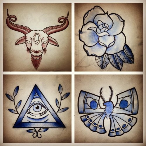 Goat Head And Blue Rose Tattoo Design