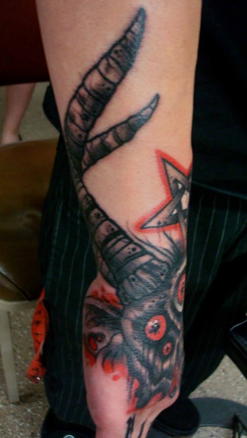 Right Arm Goat Skull Tattoo