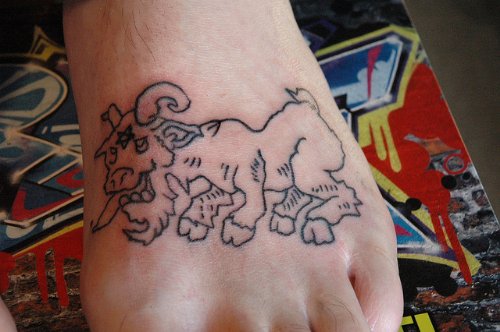 Outline Goat Tattoo On Left Foot