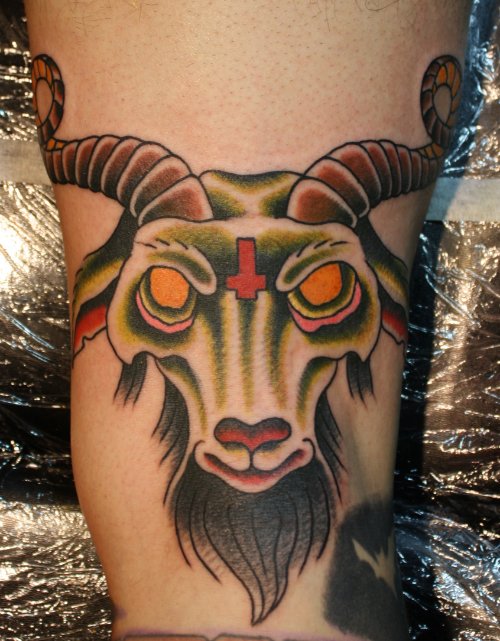 Yellow Eyes Goat Head Tattoo