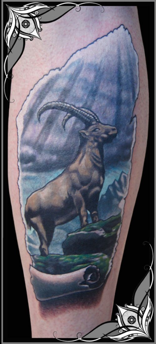 Mountain Goat Color Ink Tattoo