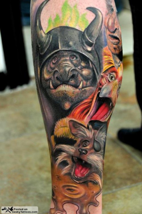 Colored Goblin Tattoo On Sleeve