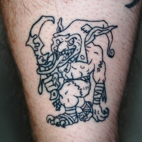 Outline Goblin Tattoo On Leg