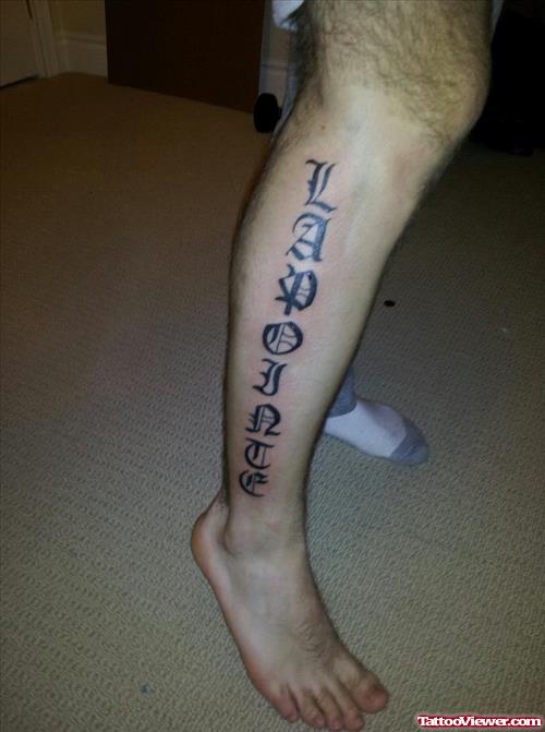 Gothic Font Tattoo On side Leg