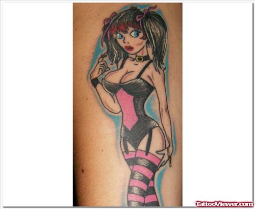 Color Ink Gothic Pinup Girl Tattoo