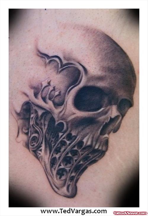 Awesome Grey Ink Gothic Skull Tattoo