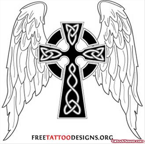Winged Celtic Gothic Cross Tattoo Design