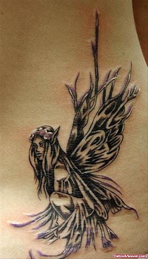 Grey Ink Gothic Tattoo On Back