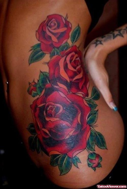 Gothic Rose Flowers Tattoos On Side Rib