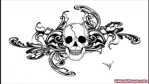 Grey Ink Gothic Skull Tattoo Design
