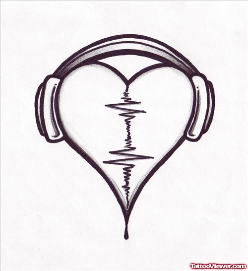 Gothic Heart With Headphones Tattoo Design