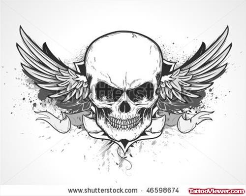 Winged Gothic Skull Tattoo Design