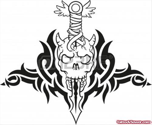 Tribal Gothic Skull Tattoo Design