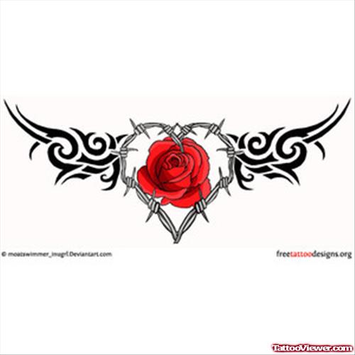 Tribal Gothic Heart And Rose Tattoo Design