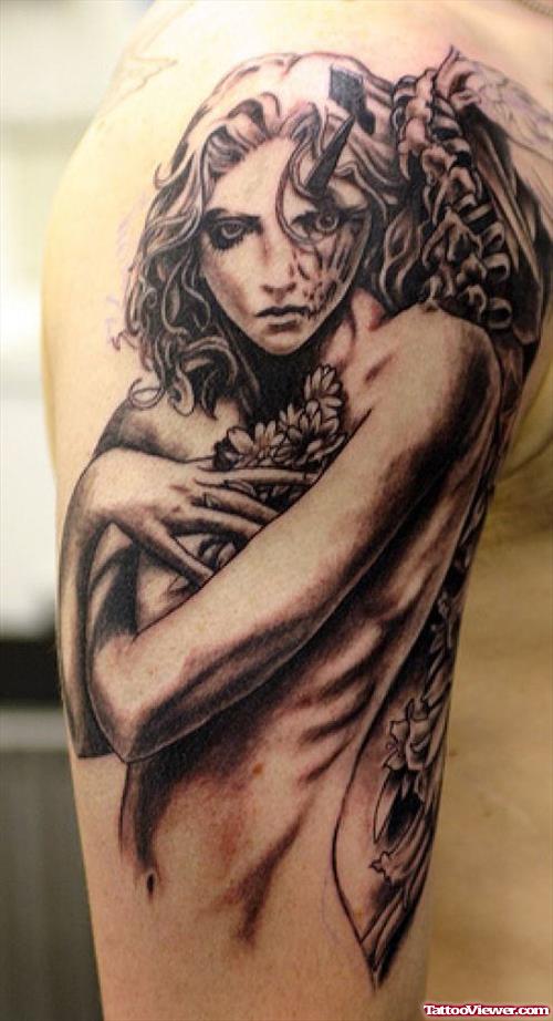 Gothic Girl Tattoo On Right Half Sleeve