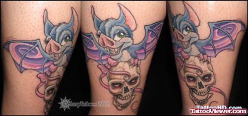 Gothic Bat And Skull Tattoo