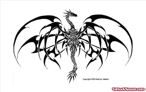 Attractive Tribal Gothic Dragon Tattoo Design